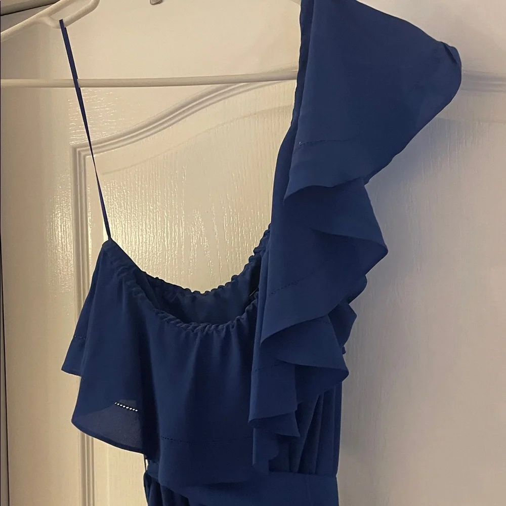 NWT Banana Republic Elegant Blue Ruffle One-Shoulder Dress - Picture 7 of 13